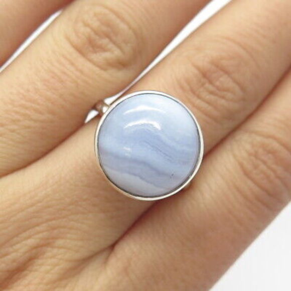 Jewelry - 925 Sterling Silver Vintage Real Blue Lace Agate Gemstone Ring Size 8.25